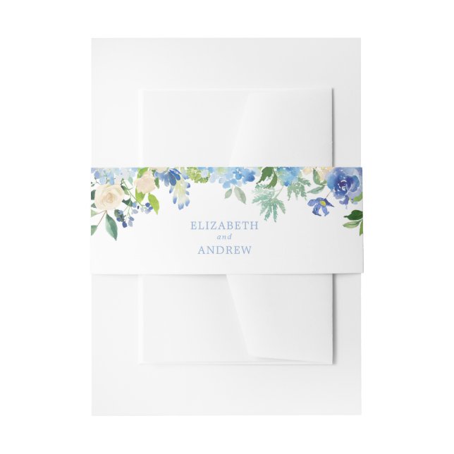 Blue Watercolor Hydrangea Wedding Belly Band Invitation Belly Band (Front Example)