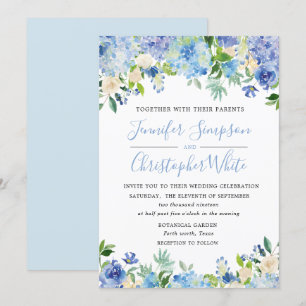 Blue Watercolor Hydrangea Wedding Invitation Cards