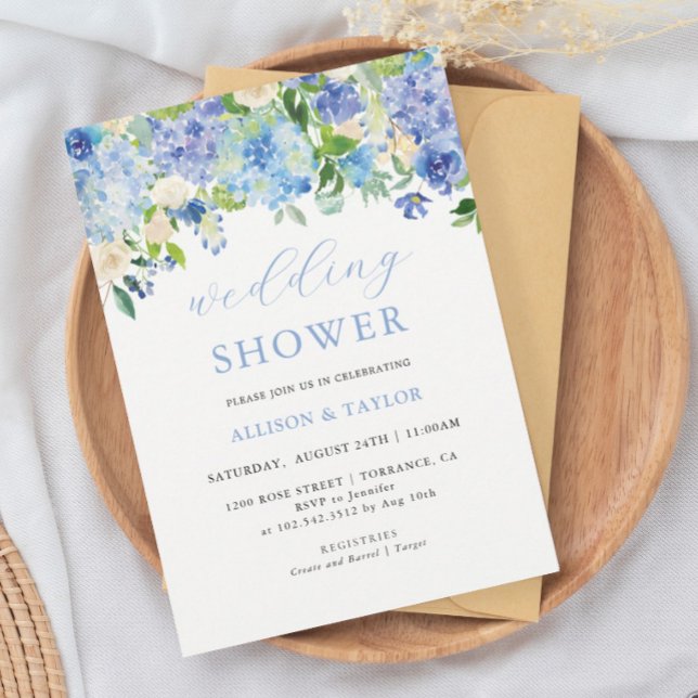 Blue Watercolor Hydrangea Wedding Shower Invitatio Invitation (Creator Uploaded)