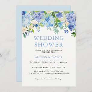 Blue Watercolor Hydrangea Wedding Shower Invitation