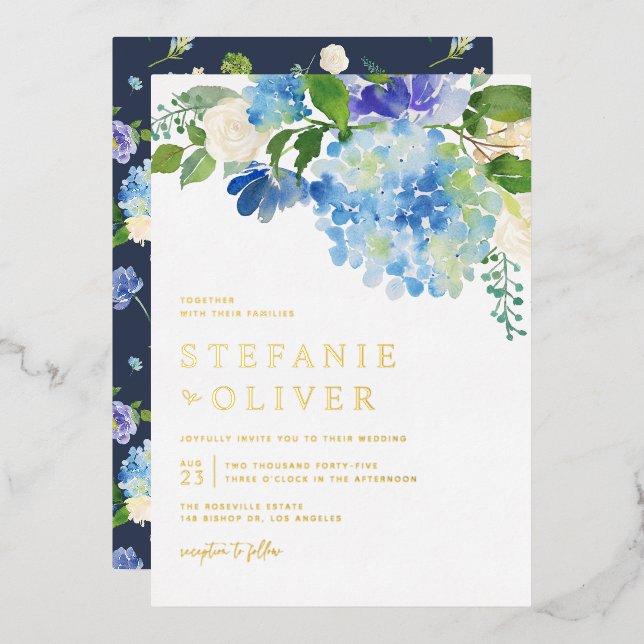 Blue Watercolor Hydrangea Winter Floral Wedding (Front/Back)