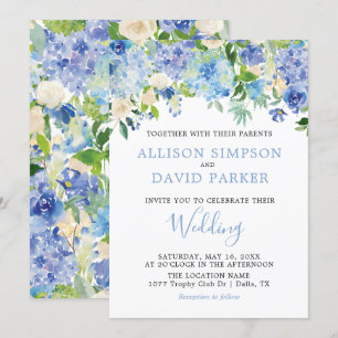 Blue Watercolor Hydrangeas Floral Wedding Cards