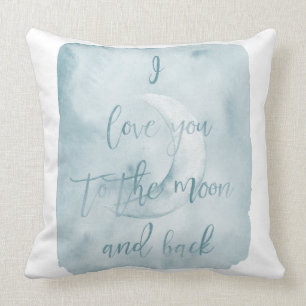 Blue Watercolor I love you to the moon and back Cushion