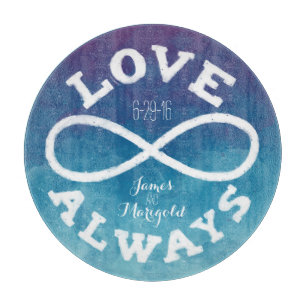 Blue Watercolor Infinity Love Wedding Date, Names Cutting Board