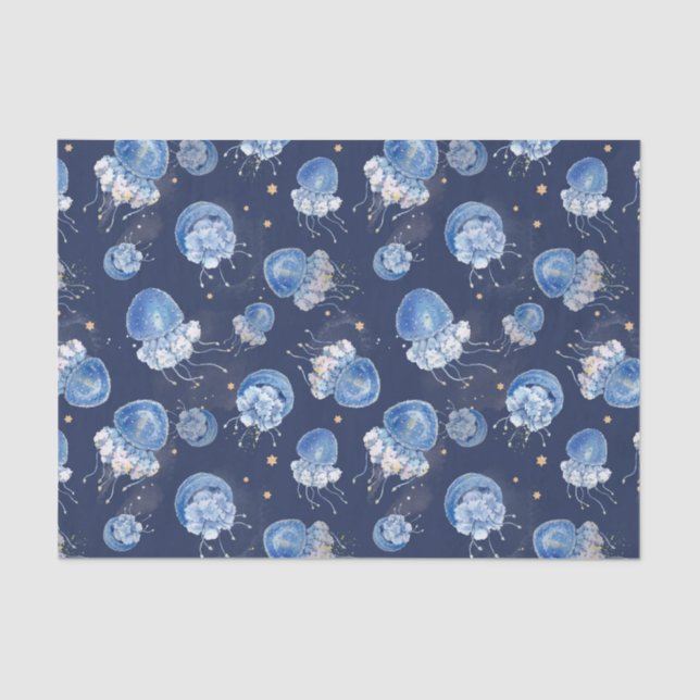 Blue Watercolor Jellyfish  Tissue Paper (Front)