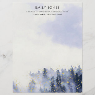 BLUE WATERCOLOR LANDSCAPE TREE FOLIAGE MONOGRAM LETTERHEAD TEMPLATE