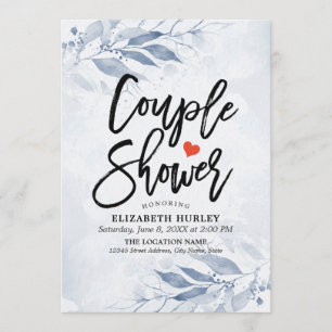 Blue Watercolor Leaf Couple Shower Wedding Shower Invitation