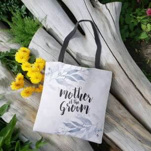 Blue Watercolor Leaves Wedding Mother of the Groom Tote Bag