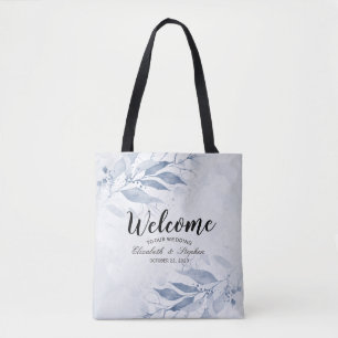 Blue Watercolor Leaves Wedding Welcome Gift Bags