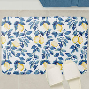 Blue Watercolor Lemon Bath Mat