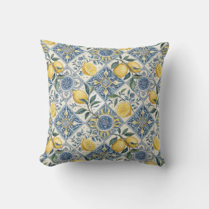 Blue Watercolor Lemon Cushion