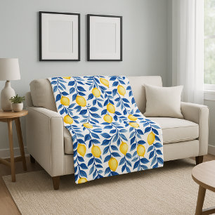 Blue Watercolor Lemon Fleece Blanket