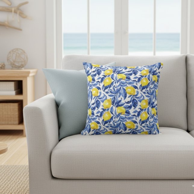 Blue Watercolor Lemon Pattern  Cushion (Creator Uploaded)