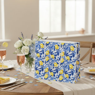 Blue Watercolor Lemon Pattern  Large Gift Bag