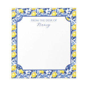 Blue Watercolor Lemon Pattern Name Notepad