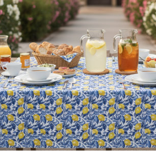 Blue Watercolor Lemon Pattern Tablecloth