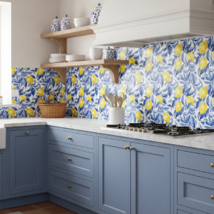 Blue Watercolor Lemon Pattern Tile