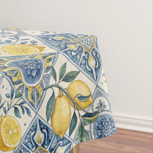 Blue Watercolor Lemon Tablecloth
