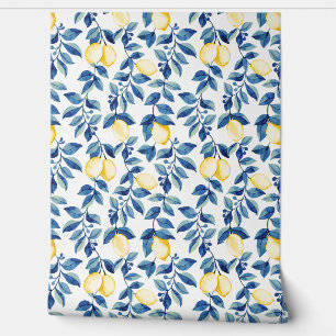 Blue Watercolor Lemon Wallpaper