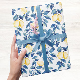 Blue Watercolor Lemon Wrapping Paper
