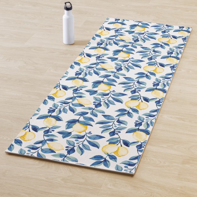 Blue Watercolor Lemon Yoga Mat (In Situ)
