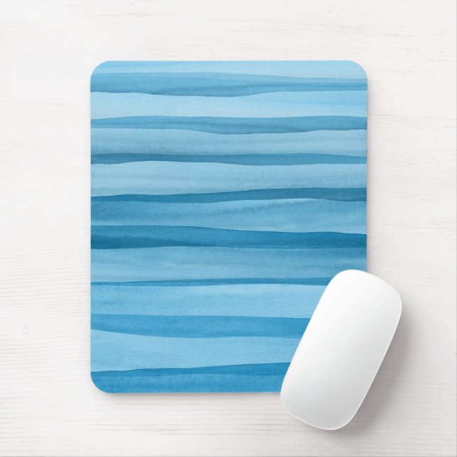 Blue Watercolor Lines Abstract Pattern Mouse Mat (With Mouse)