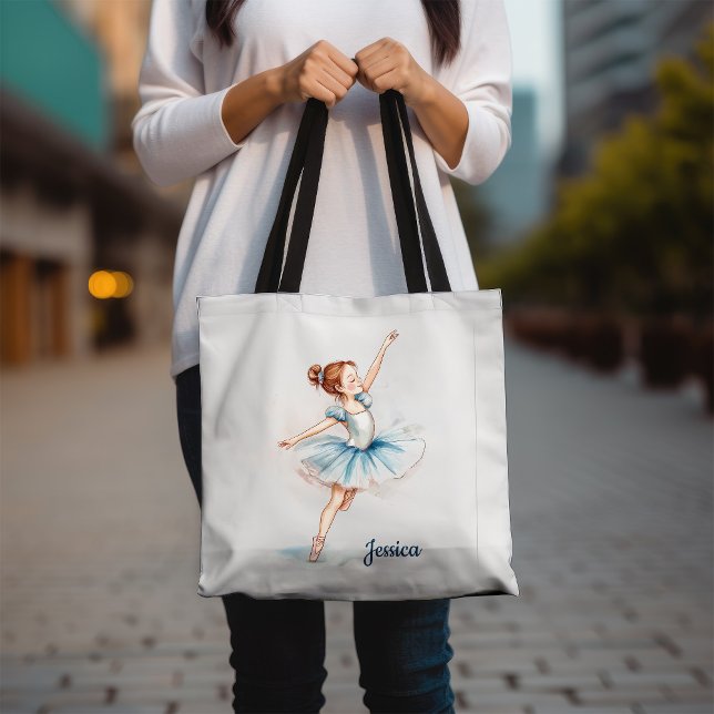 Blue Watercolor Little Ballerina Dancer Tote Bag (Creator Uploaded)