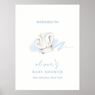 Blue Watercolor Little Chef Baby Shower Welcome Poster