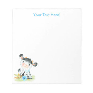 Blue Watercolor Little Cow Notepad