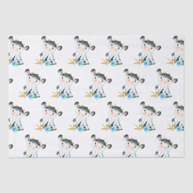 Blue Watercolor Little Cow Tissue Paper (Front)