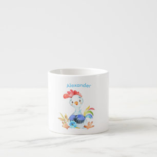Blue Watercolor Little Rooster Espresso Cup
