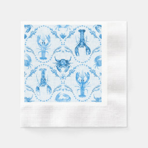 Blue Watercolor Lobster Crab Ogee Pattern Wedding Napkin