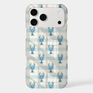 Blue Watercolor Lobster Pattern on Coastal Stripe