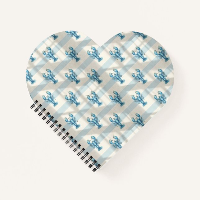 Blue Watercolor Lobster Pattern on Coastal Stripe Notebook (Front)