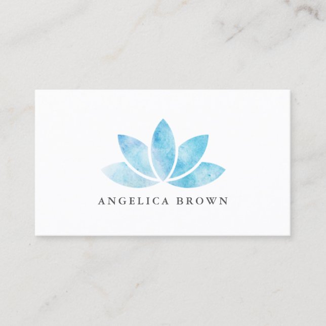 Blue Watercolor Lotus Flower Business Card (Front)