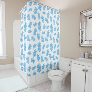 Blue Watercolor Lotus Flower Pattern Shower Curtain