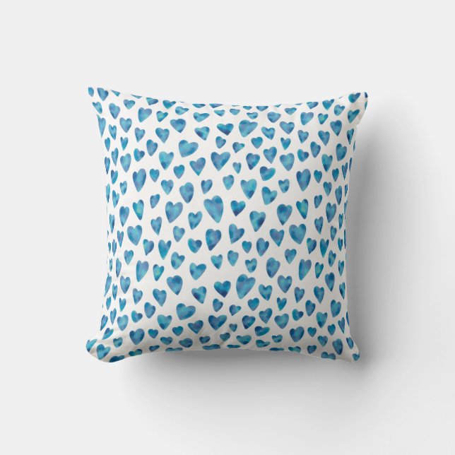 Blue watercolor love heart pattern cushion (Front)