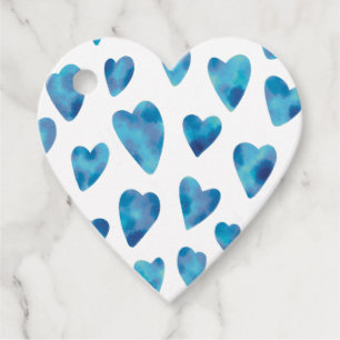 Blue watercolor love heart pattern favour tags