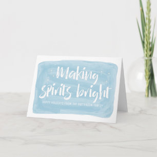 Blue Watercolor Making Spirits Bright Holiday Card