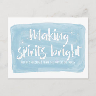 Blue Watercolor Making Spirits Bright Holiday Postcard