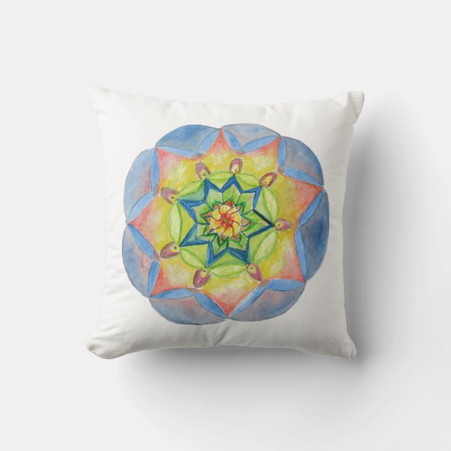 Blue Watercolor Mandala Cushion 41 cm x 41 cm (Front)