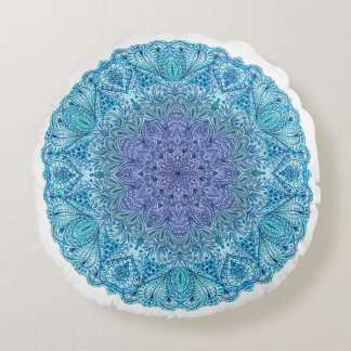 Blue Watercolor Mandala Round Cushion