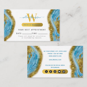 Blue Watercolor Marble Gold Foil Appointment Card