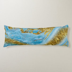 Blue Watercolor Marble & Gold Foil Body Cushion