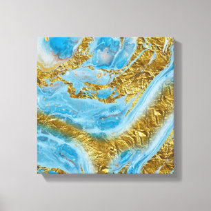 Blue Watercolor Marble & Gold Foil Canvas Print