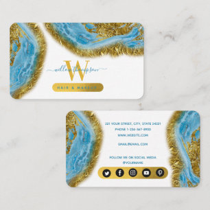 Blue Watercolor Marble & Gold Foil Hair & Makeup Business Card