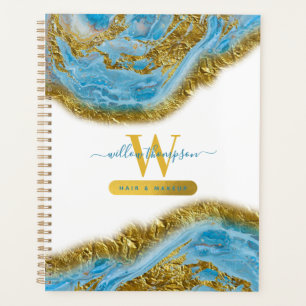 Blue Watercolor Marble & Gold Foil Hair & Makeup Planner