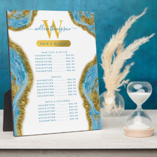 Blue Watercolor Marble & Gold Hair & Makeup Price  Plaque