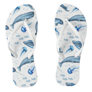 Blue Watercolor Marine Animals Flip Flops
