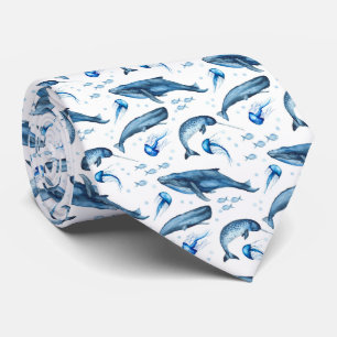 Blue Watercolor Marine Animals   Necktie